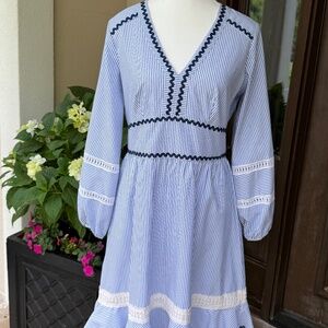 Shoshanna Seersucker Ric Rac Mini Dress Sz 4